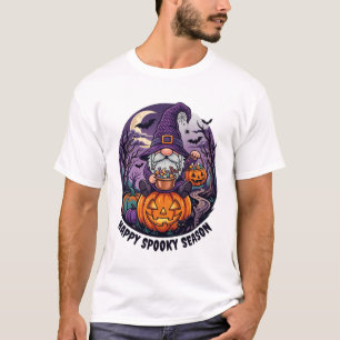 Happy Spooky Season Halloween Gnome Jack Lantern W T-Shirt