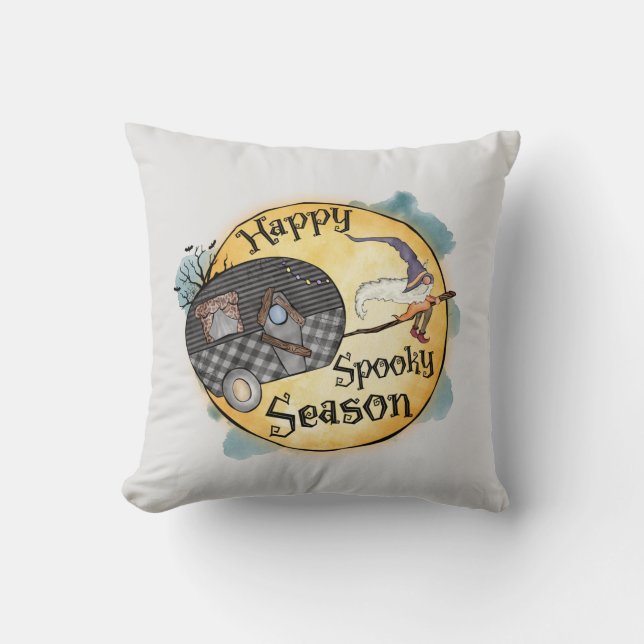 Happy Spooky Season Witch Camper Van Cushion (Front)