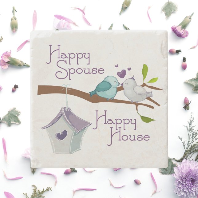 Happy Spouse Happy House Cartoon Love Birds Stone Coaster (Creator Uploaded)