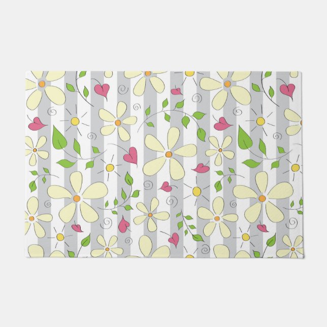 Happy spring chamomile daisy floral happy doormat (Front)