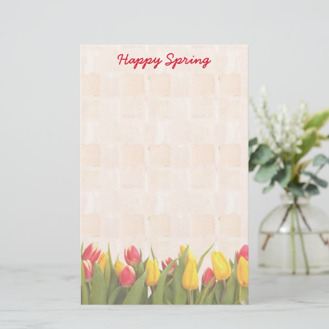 Happy Spring Colourful Tulips Stationery (Standing Front)