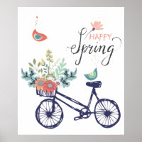 Happy spring design: bicycle, flowers and birds