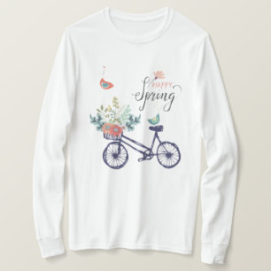 Happy spring design: bicycle, flowers and birds  T-Shirt