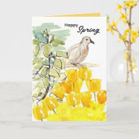 Happy Spring Dove Tree Yellow Wildflowers
