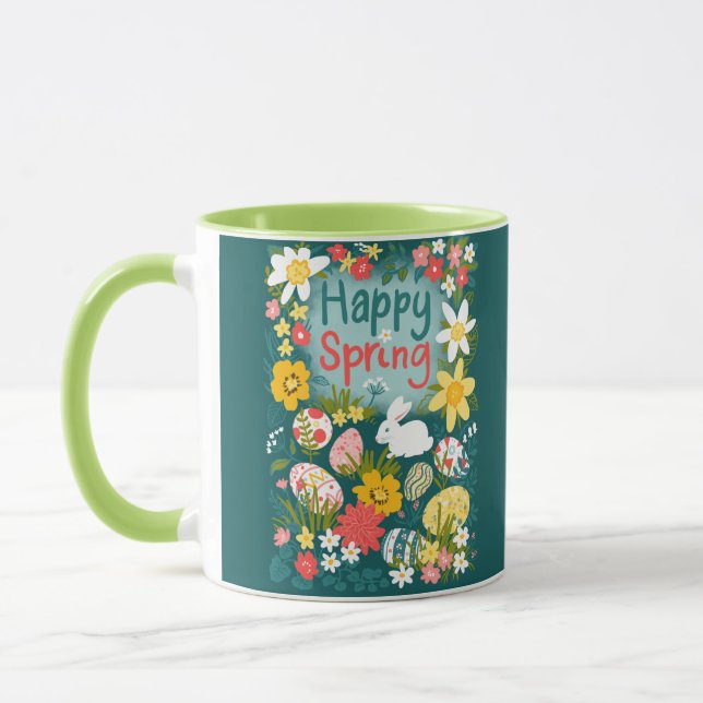 Happy Spring Easter egg hunt flower field  Mug (Left)