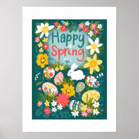 Happy Spring Easter egg hunt flower field 