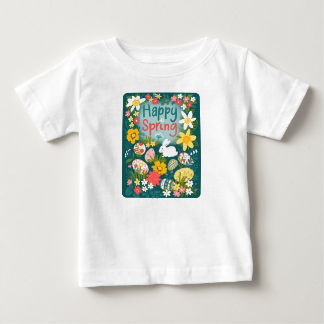 Happy Spring Easter egg hunt flower field T-Shirt (Front)