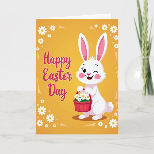 Happy Spring Rabbit Floral Card (Front)