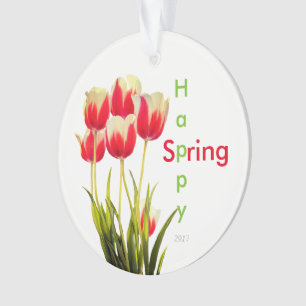 Happy Spring Red Tulips with Date Keepsake Ornament
