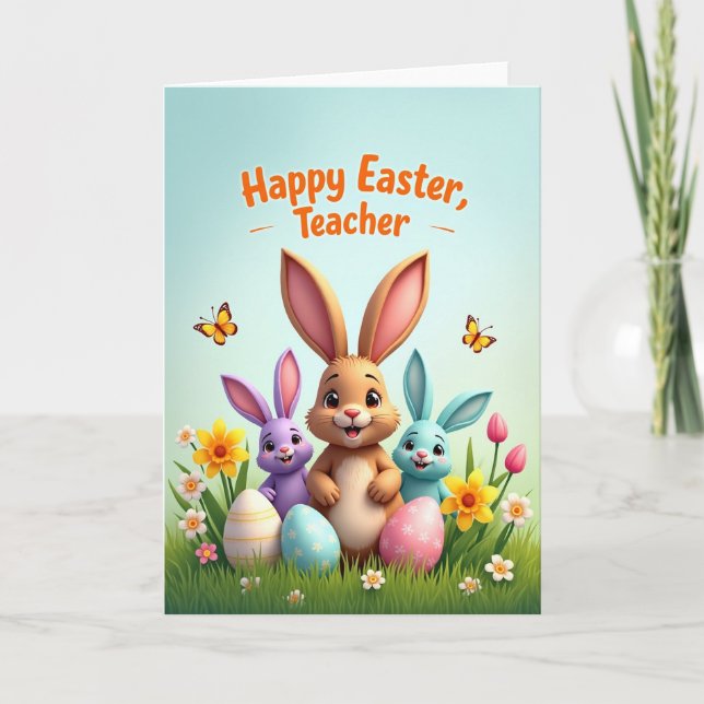 Happy Spring Teacher Rabbit Card (Front)