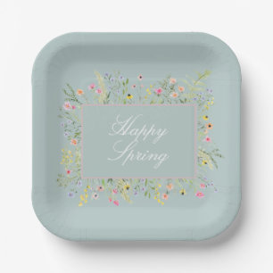 Happy Spring Watercolor Wildflower Paper Plate