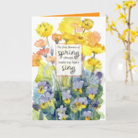 Happy Spring Yellow Purple Flowers Watercolor