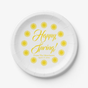 Happy Spring yellow sun border custom cheerful fun Paper Plate