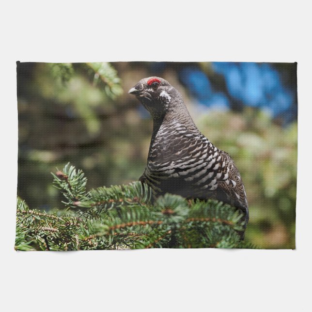 Happy Spruce Grouse Tea Towel (Horizontal)