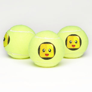Happy Square Emoji Face Have Fun Playing Sports Tennis Balls