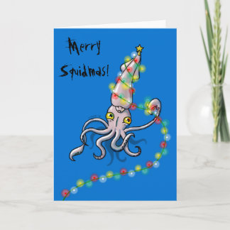 Happy squid with Christmas lights Holiday Card