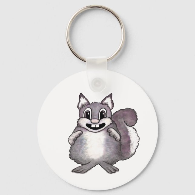 Happy Squirrel Cartoon Drawing  Key Ring (Front)