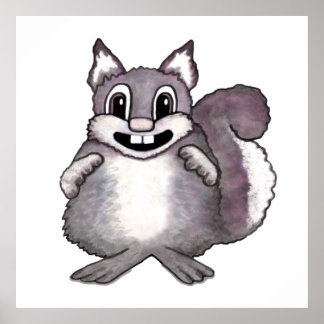 Happy Squirrel Cartoon Drawing  Poster