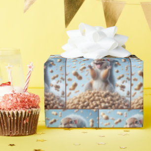 Happy Squirrel In a Pile of Peanut Wrapping Paper