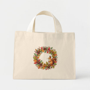 Happy Squirrel in leaves of autumn Mini Tote Bag