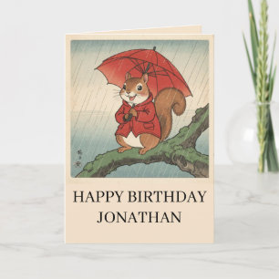 Happy Squirrel Matsumoto Hoji Style Birthday Card