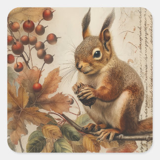 Happy Squirrel Square Sticker