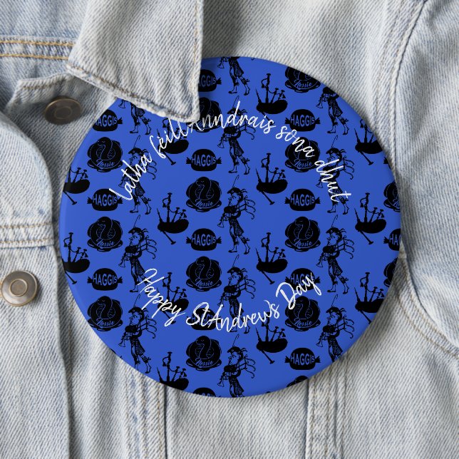 Happy St Andrew Day Haggis Bagpipe Nessie Badge (In Situ)