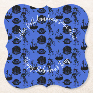 Happy St Andrew Day Haggis Bagpipe Nessie Bracket Paper Coaster