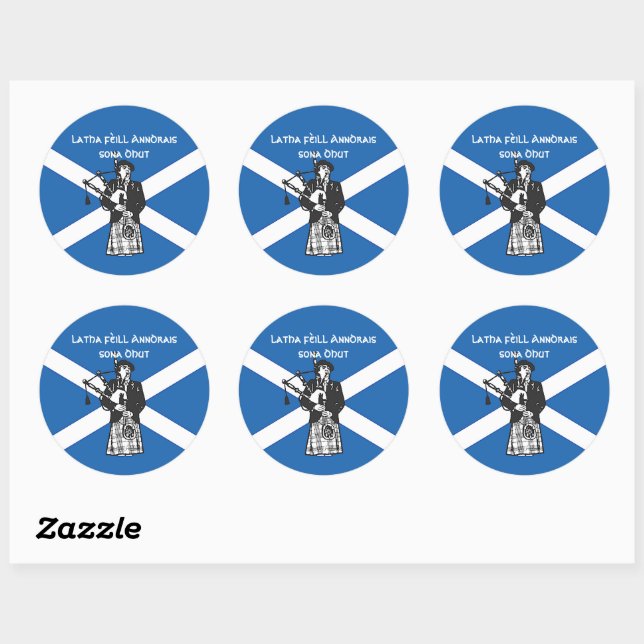 Happy St Andrews Day Flag Bagpiper Classic Round Sticker (Sheet)