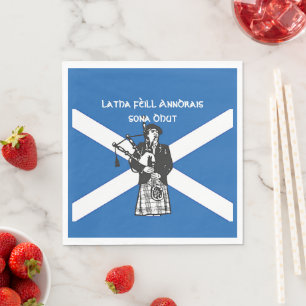 Happy St Andrews Day Flag Bagpiper Medium Napkin