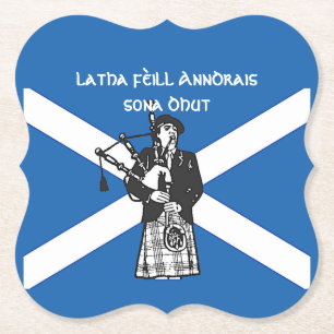 Happy St Andrews Day Flag Bagpiper Paper Coaster