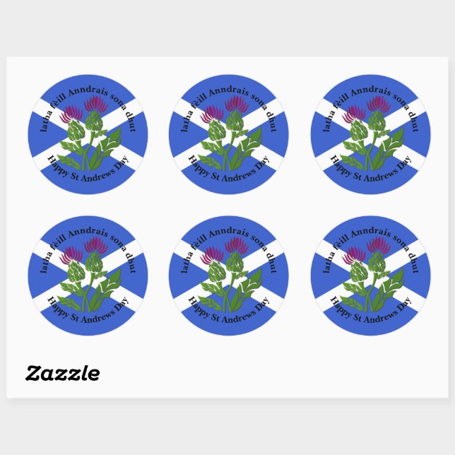 Happy St Andrews Day Flag Thistle Classic Round Sticker (Sheet)