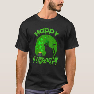 Happy St Cat Tricks Day Black Cat Shamrock St Patr T-Shirt