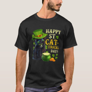 Happy St Cat Tricks Day Cat Leprechaun Hat St Patr T-Shirt
