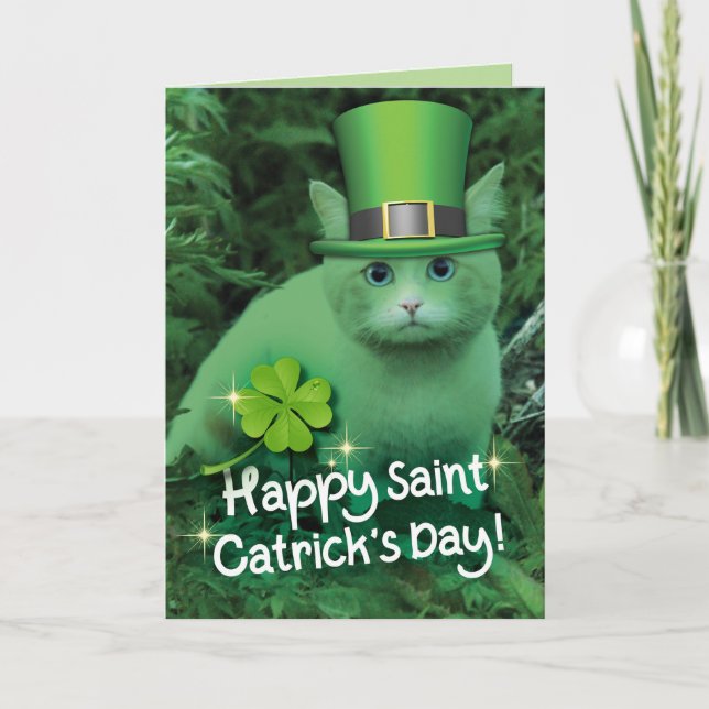 Happy St. "Catrick's" Day St. Patrick's Day Cat Card (Front)