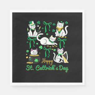 Happy St Cattrick's Day Coquette Bow Cat St Patric Napkin