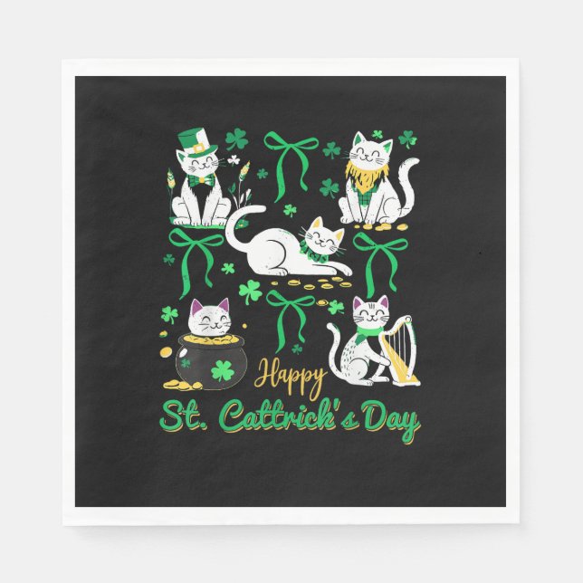 Happy St Cattrick's Day Coquette Bow Cat St Patric Napkin (Front)