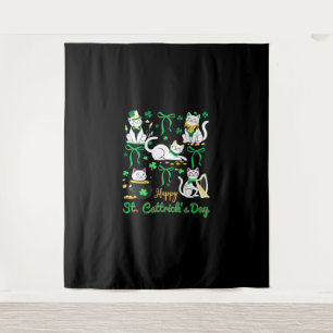 Happy St Cattrick's Day Coquette Bow Cat St Patric Tapestry