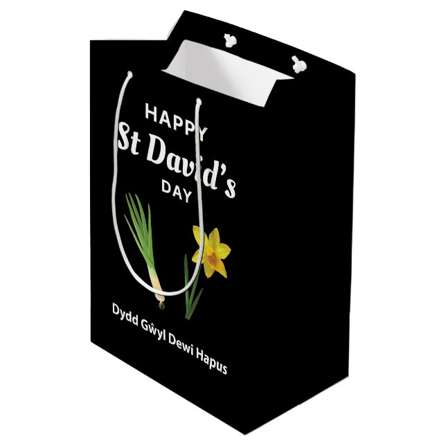 Happy St David's Day Dydd Gŵyl Dewi Hapus 4 Medium Gift Bag (Back Angled)