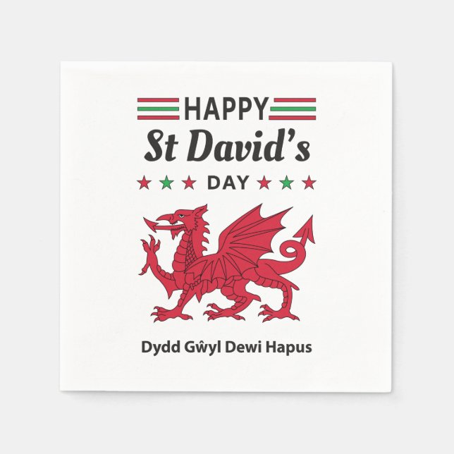 Happy St David's Day Dydd Gŵyl Dewi Hapus 5 Napkin (Front)