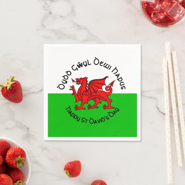 Happy St Davids Day in Celtic Style Cocktail Napkin (Insitu)