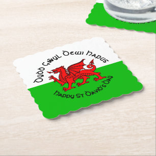 Happy St Davids Day in Celtic Style Paper Coaster
