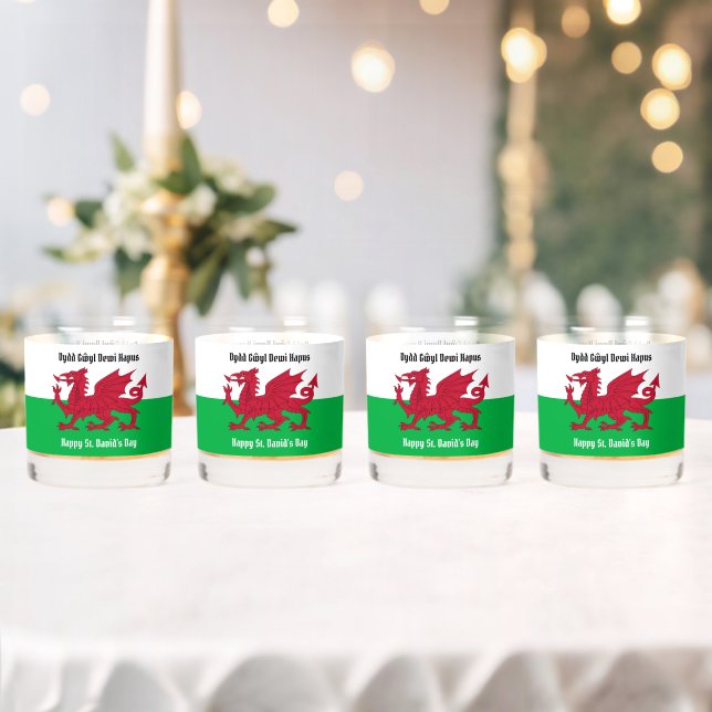 Happy St. David's Day Red Dragon Welsh Flag Whiskey Glass (Insitu (Wedding))