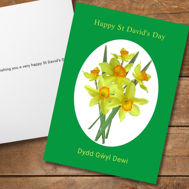 Happy St David's Day Welsh Daffodils Card (Add your message inside to personalize.  all text is editable)