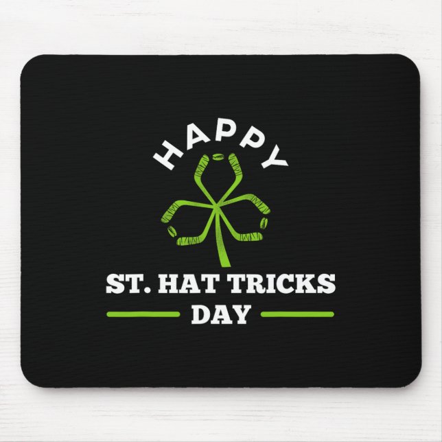 Happy St. Hat Tricks Day Hockey Sticks Shamrock  Mouse Pad (Front)
