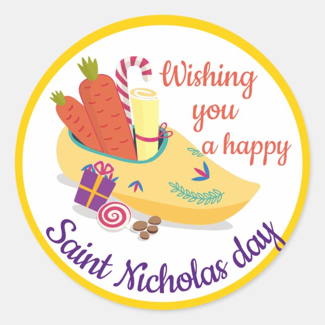 Happy St. Nicholas Day Greeting, Sinterklaas eve C Classic Round Sticker (Front)