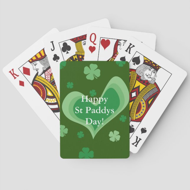 Happy St Paddys Day custom lucky shamrock clover Playing Cards (Back)