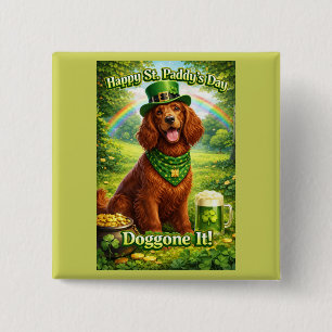 Happy St. Paddy's Day Cute Irish Setter 15 Cm Square Badge