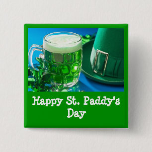 Happy St. Paddy's Day Green Beer 15 Cm Square Badge
