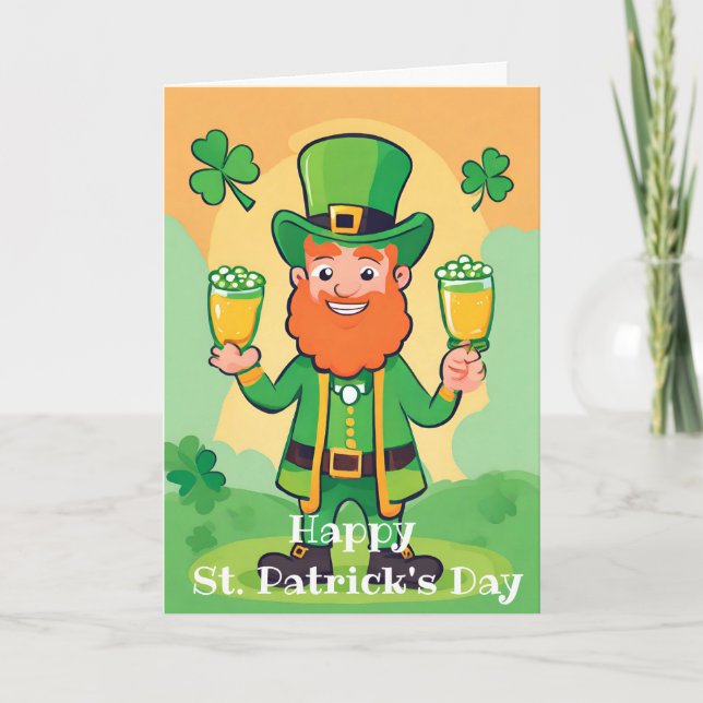 Happy St. Paddy's Day Playful Leprechaun Card (Front)